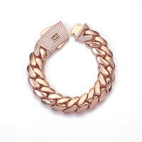 NUOYA Chaîne à maillons cubains en or rose avec fermoir en diamant glacé Chaîne cubaine monégasque épaisse et plate Cadeau bijoux hip-hop