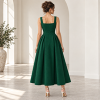 Robe midi pour femme OEM, tissée jacquard, jupe plissée, col carré, sans manches, taille ajustée, coupe trapèze, pour occasions formelles