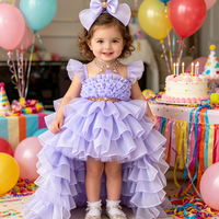 Gaun pesta anak perempuan, gaun pesta anak-anak, gaun putri musim panas, gaun bunga untuk pernikahan, dengan aksesoris ruffle high low train dan headband untuk ulang tahun.
