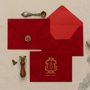Enveloppes d'invitation en velours <span class=keywords><strong>de</strong></span> luxe faites à la main avec monogramme en feuille d'or pressée A7 |   C6 |   Enveloppe en velours vert foncé C5 - Product Image 2