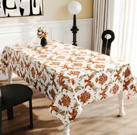 Nappe carrée de luxe en PU, motif floral vintage bleu doré, tailles personnalisables, imprimés, imperméable, anti-taches, écologique, pour la maison et les banquets