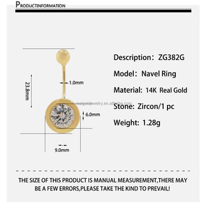 Nueva llegada de lujo <span class=keywords><strong>Bally</strong></span> Bar Body Jewelry 14K oro genuino brillante circón azul marino botón anillo estilo de moda - Product Image 6