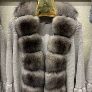 เสื้อโค้ทขนสัตว์แท้แฟชั่น แต่งขอบด้วยขนสัตว์ สำหรับผู้หญิง สไตล์ลำลอง ผ้าขนสัตว์ถัก คาร์ดิแกนขนสุนัขจิ้งจอกยาวสำหรับผู้หญิง - Product Image 3