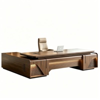LBZ-314X Bureau de direction de luxe italien de style chinois moderne en noyer massif avec armoire de rangement haut de gamme