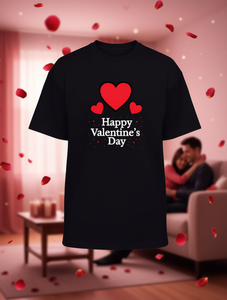 T-shirt per San Valentino da uomo, nera, a maniche corte, girocollo, con stampa di cuori rossi, regalo casual per San Valentino, lavabile in lavatrice, 100% cotone - Product Image 2