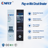 Disjoncteur miniature (MCB) CNFLY 1Pôle 10A 15A 20A 25A 32A 40A 60A avec protection contre les surintensités, boîtier blanc/noir, à brancher sur support, conforme IEC60898
