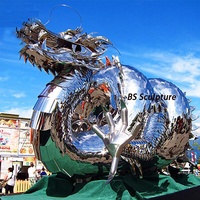 Statue de dragon chinois en acier inoxydable, sculpture d'art en métal