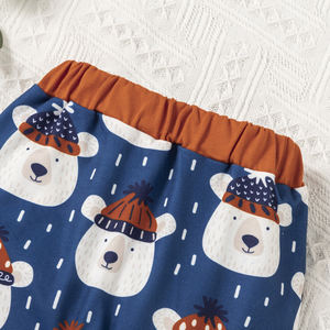 Vêtements pour bébé en coton biologique à manches longues, cadeau, imprimé ours, ensemble de 3 pièces pour nouveau-né. - Product Image 6