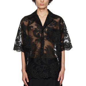 Di alta qualità estate uomini Casual lusso <span class=keywords><strong>Tulle</strong></span> e pizzo camicia produttore su maniche corte camicie nere trasparenti per gli uomini - Product Image 4