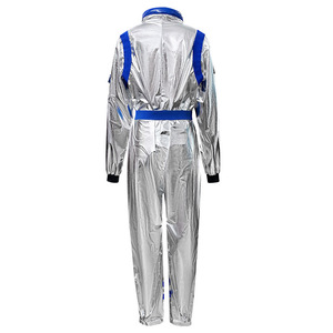 Adult Silver Spacesuit Costume Unisex Halloween Cosplay Pilot Suit With NASA Patch And American Flag Design - Product Image 3
