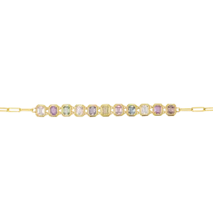 Hot Selling 14K Gold Emerald Cut Sapphire Paperclip Chain Bracelet