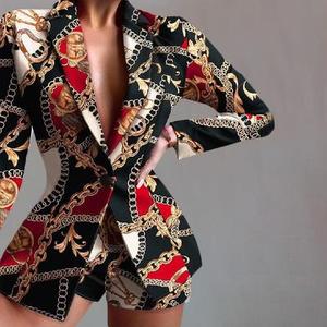 Damen Set Elegante <span class=keywords><strong>Blazer</strong></span> Tops und Shorts Anzug passend zu zwei 2-teiligen Set Office Lady INS Leopard Chian Tie Dye Outfits - Product Image 6
