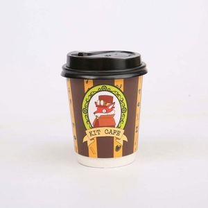 Gobelet en papier kraft à double paroi jetable personnalisé avec logo OEM, 8 oz, 10 oz, 12 oz, pour boissons chaudes, café, avec couvercles en plastique - Product Image 4