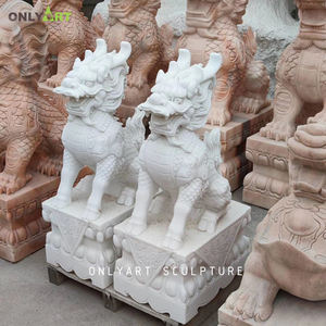 Onlyart Custom Made el oyma açık dekorasyon çin Feng Shui heykel beyaz mermer <span class=keywords><strong>Kylin</strong></span> heykeli - Product Image 4