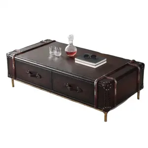 Metal Coffee Table Modern Luxury Leather Coffee Table Metal Brass Steel Legs Living Room Center Table With Storage Drawers European Home Furniture