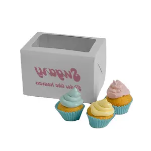 Emballage de Cupcake de boulangerie boîte en papier carton avec fenêtre présentoir sur le dessus boîte à bonbons avec sacs à poignée en papier Kraft