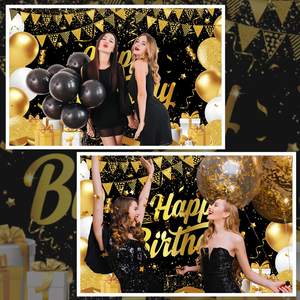 Bannière Joyeux Anniversaire 70,8 <span class=keywords><strong>x</strong></span> <span class=keywords><strong>45</strong></span>,3 pouces, décorations de fond, bannière pailletée noire et dorée, fournitures de fête, fond <span class=keywords><strong>photo</strong></span>, femmes, hommes - Product Image 4