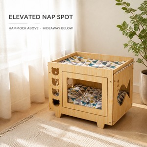 Hamac pour chat à deux étages, meuble pour chat en bois de pin, hamac suspendu en toile, cachette pour chats - Product Image 6