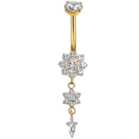 Anneau de nombril en titane ASTM F136 plaqué or rose, motif fleur, longueur 40,8 mm, barre de 16 mm, piercing unisexe pour le nombril