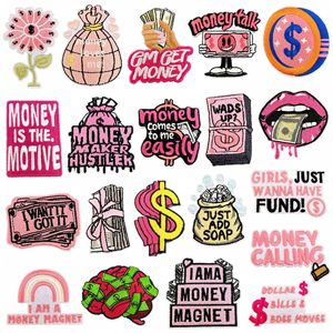 Patchs brodés magnétiques roses « Money Magnet » avec slogan « Girl Boss Hustle », appliques thermocollantes « Money Loves Me », badges <span class=keywords><strong>pour</strong></span> sacs et décorations féminines - Product Image 1