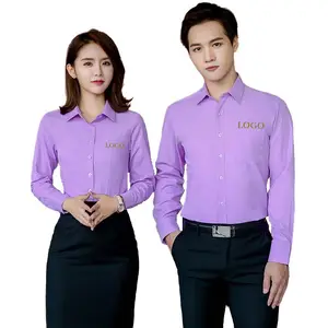 Camisa uniforme de trabalho e escritório, camisa de algodão de manga longa para homens e mulheres