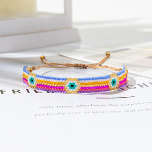 Bracelet porte-bonheur œil turc pour femme, style bohème, fait main, en acier inoxydable, bijoux colorés, vente en gros, cadeau tendance pour l'amitié - Product Image 5