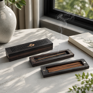 Boîte à encens double couche en bois d'ébène, support pour bâtonnets courts, avec récupérateur de cendres, pour la méditation, le yoga, le <span class=keywords><strong>zen</strong></span>, vente en gros - Product Image 2