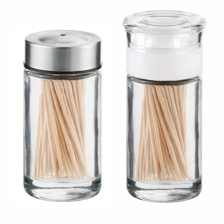 Glass Toothpick Dispensers, Holding Wood Toothpicks for Teeth Cleaning, Toothpick Holder with Adjustable Pour Holes