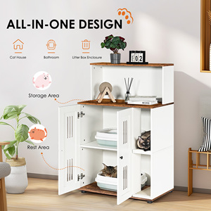 Cat Litter Cabinet Enclosure Double Door Hidden Furniture For 2 Cats With Storage <b>Shelves</b> And Ventilation Panels - Product Image 5