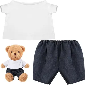 Футболка с набивным медведем и джинсовые шорты для игрушечного медведя, белая набивная футболка с животными, милые синие шорты, набивной медведь, аксессуары для одежды