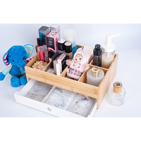 Organisateur de bureau en bambou avec tiroir coulissant, boîte de rangement à 8 compartiments pour cosmétiques, stylos et petits gadgets, idéal pour la maison, le bureau ou la coiffeuse