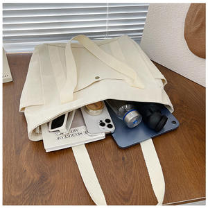 กระเป๋าผ้าแคนวาสสีขาวล้วนแบบมีซิปสำหรับนักเรียน ช้อปปิ้ง ซื้อของชำ พิมพ์โลโก้ได้ตามสั่ง ขายส่ง ใช้ซ้ำได้ - Product Image 4