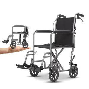 轻型运输轮椅，带可拆卸扶手，带8英寸车轮，深灰色框架，黑色内饰