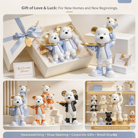Statue en résine Père et Fils Ours, inspirée de Bearbrick, grande figurine décorative de sol avec plateau pour salon, cadeau de pendaison de crémaillère