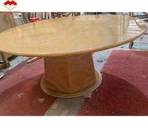 Mesa de centro de mármol de ónix naranja moderna de diseño de lujo mesa de comedor de mármol de ónix de miel personalizada de oro - Product Image 4
