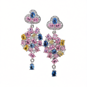 Pendientes de Diamantes de Colores E2059, Corte Ovalado, Forma de Flor, Engaste de Garra, Joyería de Moda para Mujer, Cristal de Imitación, Tendencia para Fiestas - Product Image 1