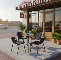 Table de bistrot moderne en fer pliable avec plateau en verre ondulé de 5 mm, étanche et durable, pour usage extérieur en hôtel, avec trou pour parasol