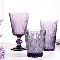 Verre à vin vintage en relief épais de couleur lavande violette créative pour mariage, gobelet à eau