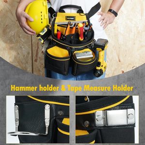 Pochette à outils MELOTOUGH pour charpentier avec 10 poches, sacoche de ceinture pour électricien, charpentier, avec clip de ceinture, pochette à outils avec porte-marteau - Product Image 4