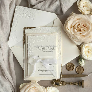 Custom Wedding Invitation with Torn Edge Vintage Handmade Cotton <b>Paper</b> Cards For Wedding - Product Image 2