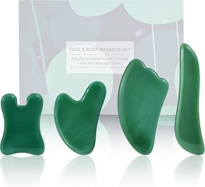 4 Piece Gua Sha Facial Tool Set Green Guasha Board Massager for Skin Care Scraping Massage Tool SPA With Custom LOGO Gift - Product Image 1
