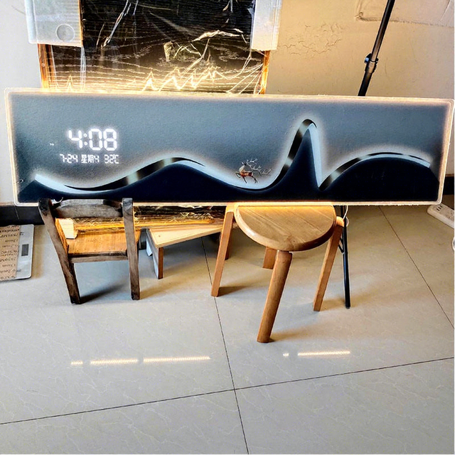 Customizable Electric Hanging Contemporary LED Landscape Paintings Digital Printing Smart Wall Clock with Luminous Strip for Luxury Home Decoration