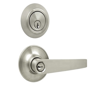Ensemble de serrures de porte WEKIS en acier inoxydable finition chrome satiné, sans clé, ANSI Grade 2, avec bouton combiné, levier et pêne dormant, entraxe 60 mm - Product Image 1