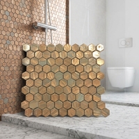 Mosaïque de verre hexagonale dorée et bronze mélangée, petites tuiles pour salle de bain et cuisine