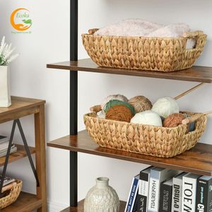 Hand-Woven Woven <b>Large</b> Storage <b>Baskets</b> with Wooden Handles Water Hyacinth Wicker <b>Baskets</b> for Organizing - Product Image 5