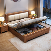 Lit Queen en bois massif chinois minimaliste moderne, cadre de lit plateforme avec tête de lit sculptée pour chambre principale et chambre d'amis