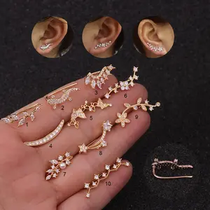جديد شعبية 1 قطعة ثقب المجوهرات النساء هدية الكريستال الأذن الكفة الجوف فراشة الزركون الزهور Funcrional الأذن الكفة كليب أقراط