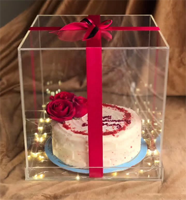 Boîte à gâteau transparente en acrylique pour mariages et anniversaires, rose clair, personnalisable, avec ruban, coupe de ruban, ignifuge
