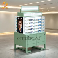 Kiosque optique autonome pour centre commercial, vitrine d'exposition de lunettes et de lunettes de soleil éclairée par LED avec signalétique personnalisée