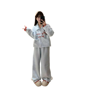 Ensemble de <span class=keywords><strong>pyjama</strong></span> en velours épais, cardigan, <span class=keywords><strong>pyjama</strong></span> pour <span class=keywords><strong>fille</strong></span>, automne et hiver, doux, fourrure, lettres - Product Image 1